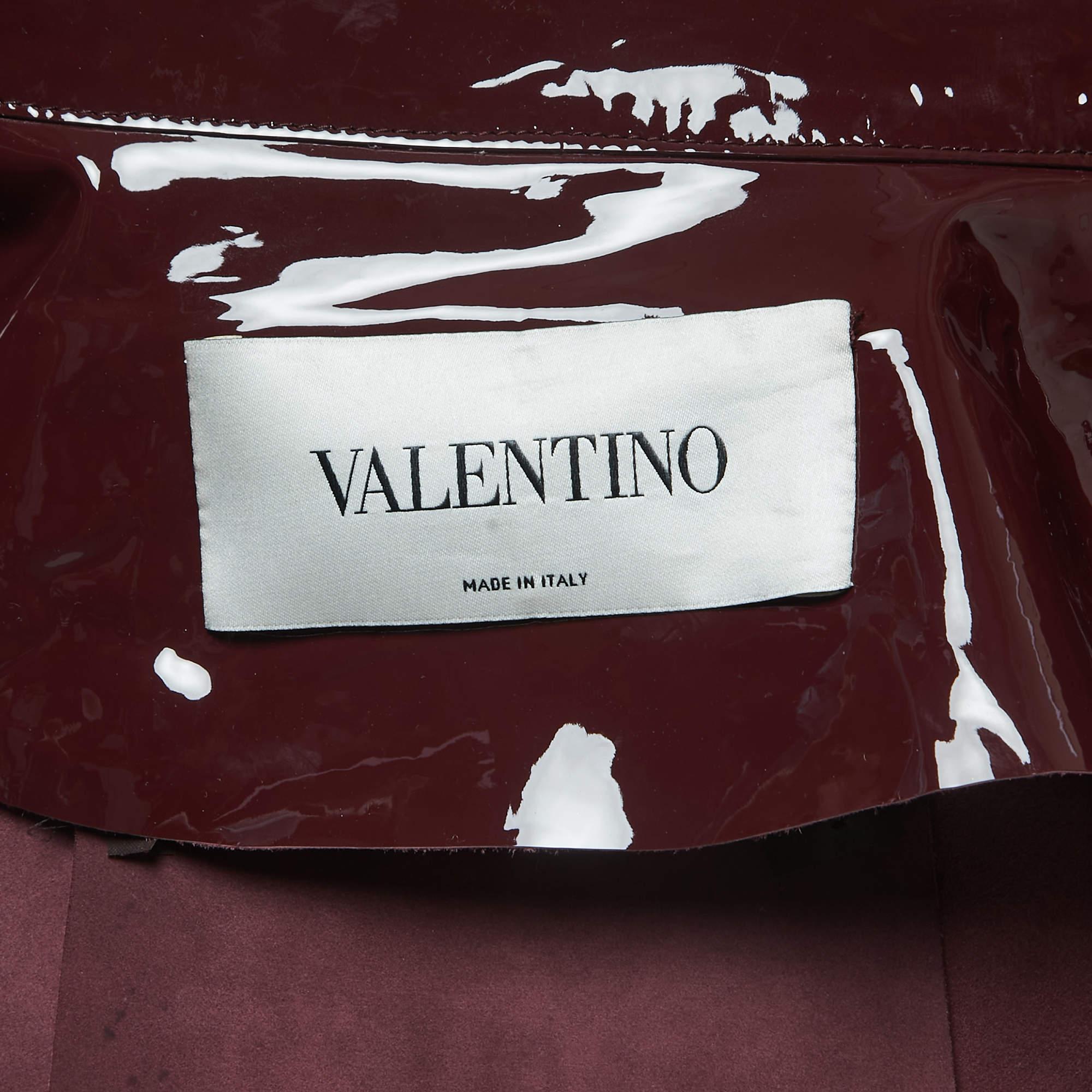 Women's Valentino Burgundy Patent Leather Open Front Long Trench Coat M