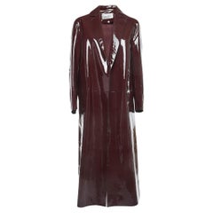 Valentino Burgundy Patent Leather Open Front Long Trench Coat M