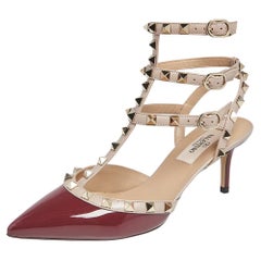 Valentino Burgundy Patent & Leather Rockstud Ankle Strap Pumps Size 36