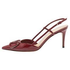 Valentino Burgundy Patent Leather Vlogo Slingback Pumps Size 37.5