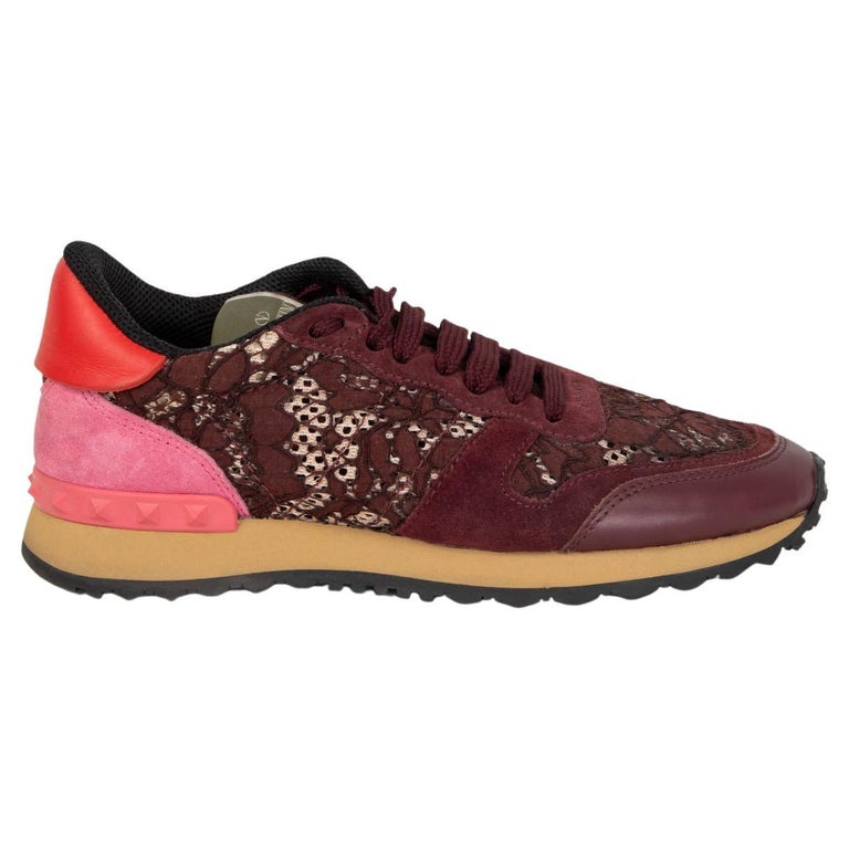 VALENTINO burgundy and pink LACE ROCKRUNNER Sneakers Shoes 37 at 1stDibs