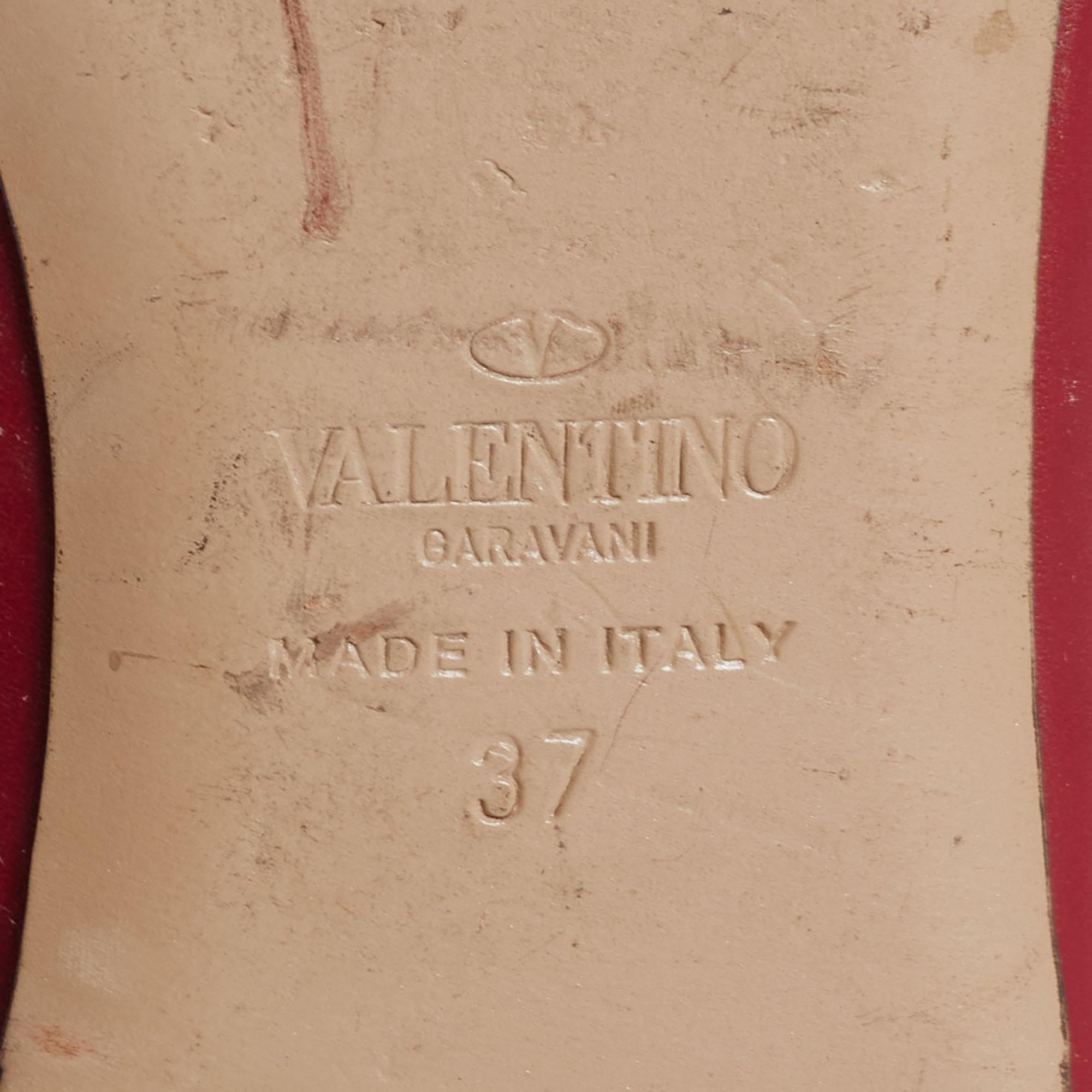 Valentino Burgundy/Pink Leather Rockstud Ankle-Strap Ballet Flats Size 37 2