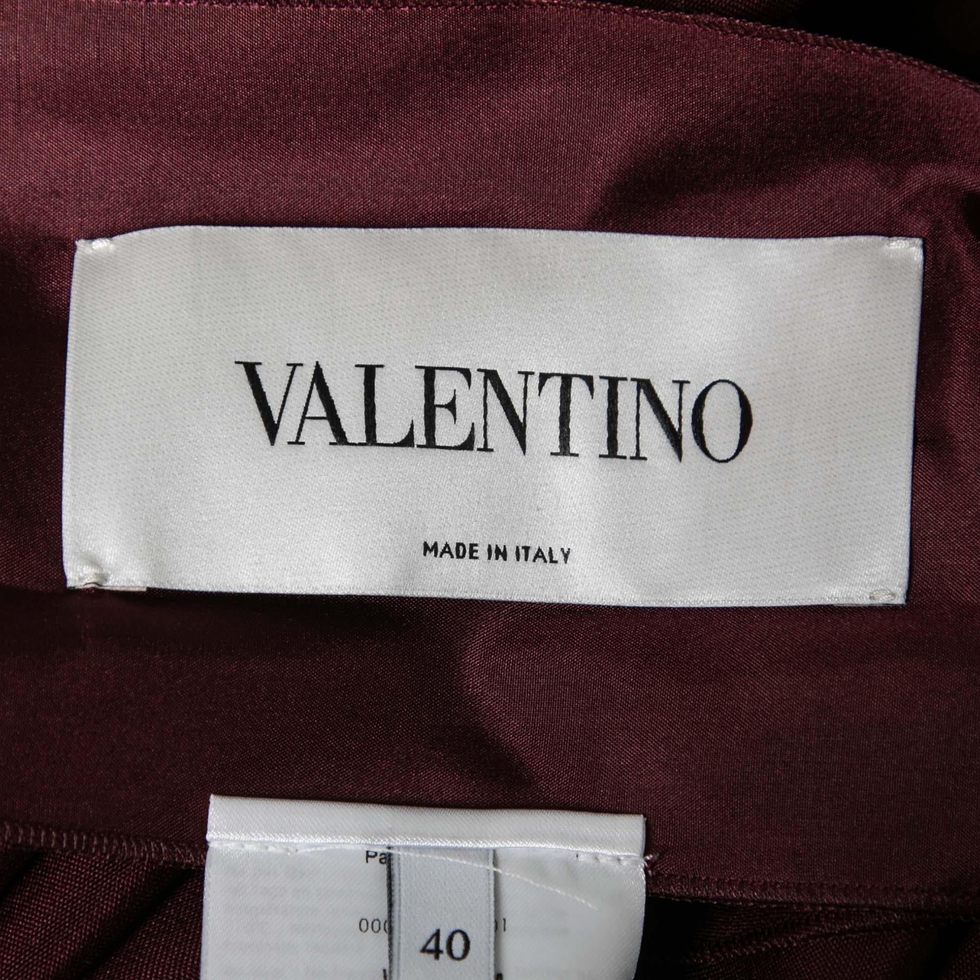 Red Valentino Burgundy & Pink Paneled Silk Crepe Short Sleeve Maxi Dress S
