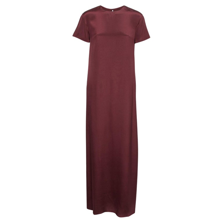 Valentino Burgundy and Pink Paneled Silk Crepe Short Sleeve Maxi Dress S  For Sale at 1stDibs