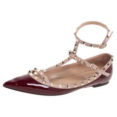 Valentino Burgundy/Pink Patent and Leather Rockstud Ballet Flats Size 41