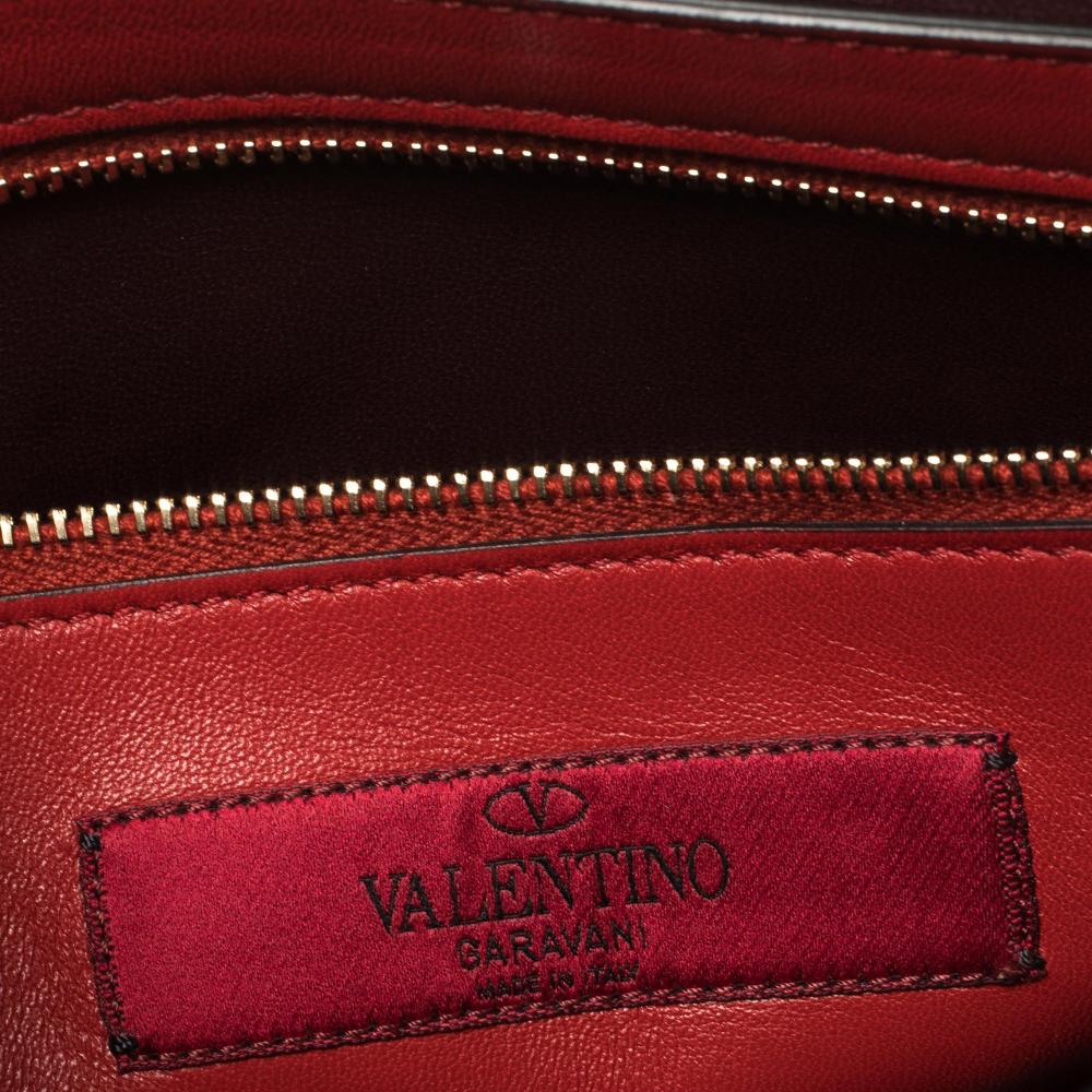 Valentino Burgundy Quilted Leather Rockstud Spike Top Handle Bag 6