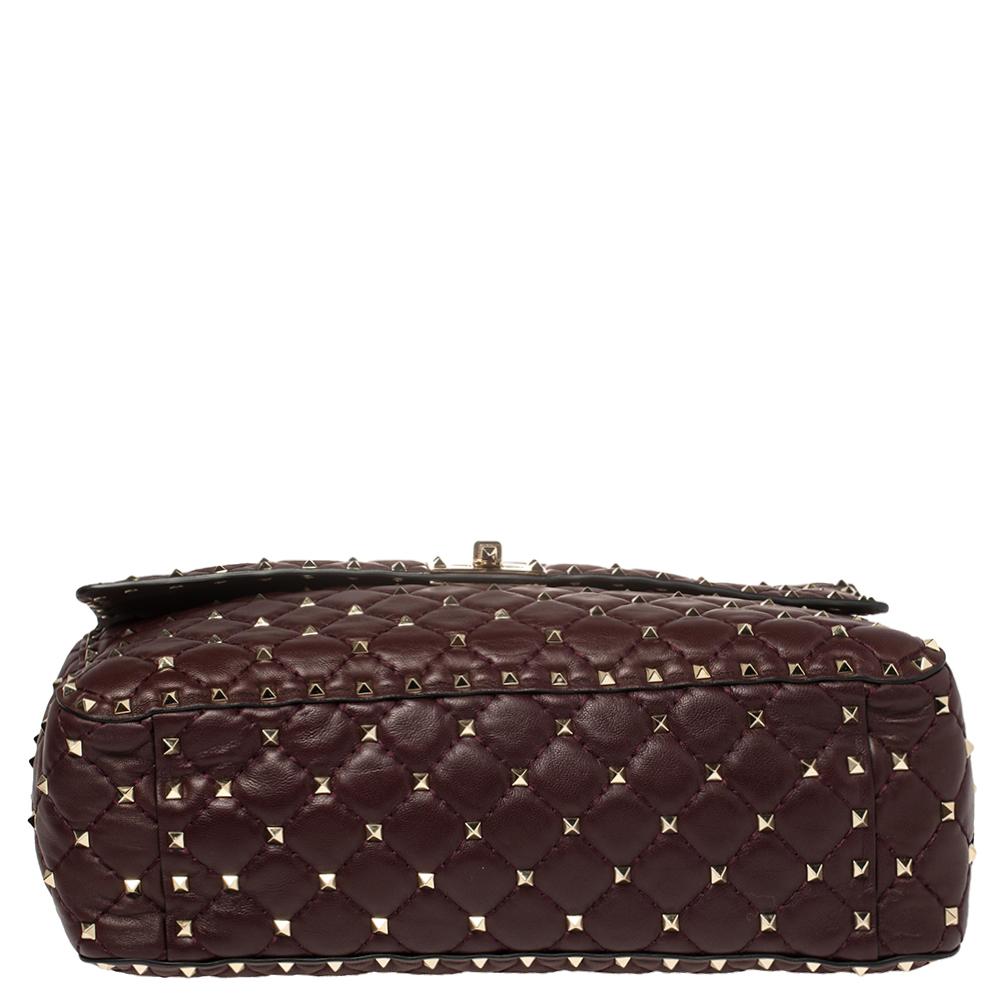 Women's Valentino Burgundy Quilted Leather Rockstud Spike Top Handle Bag