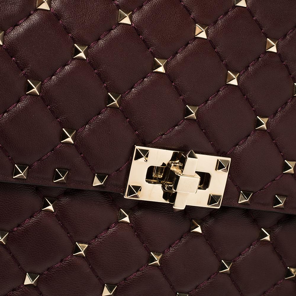 Valentino Burgundy Quilted Leather Rockstud Spike Top Handle Bag 2