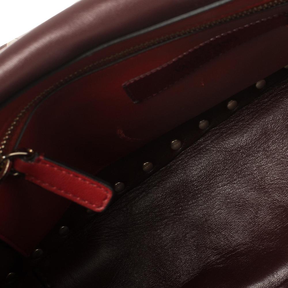 Valentino Burgundy Quilted Leather Rockstud Spike Top Handle Bag 3