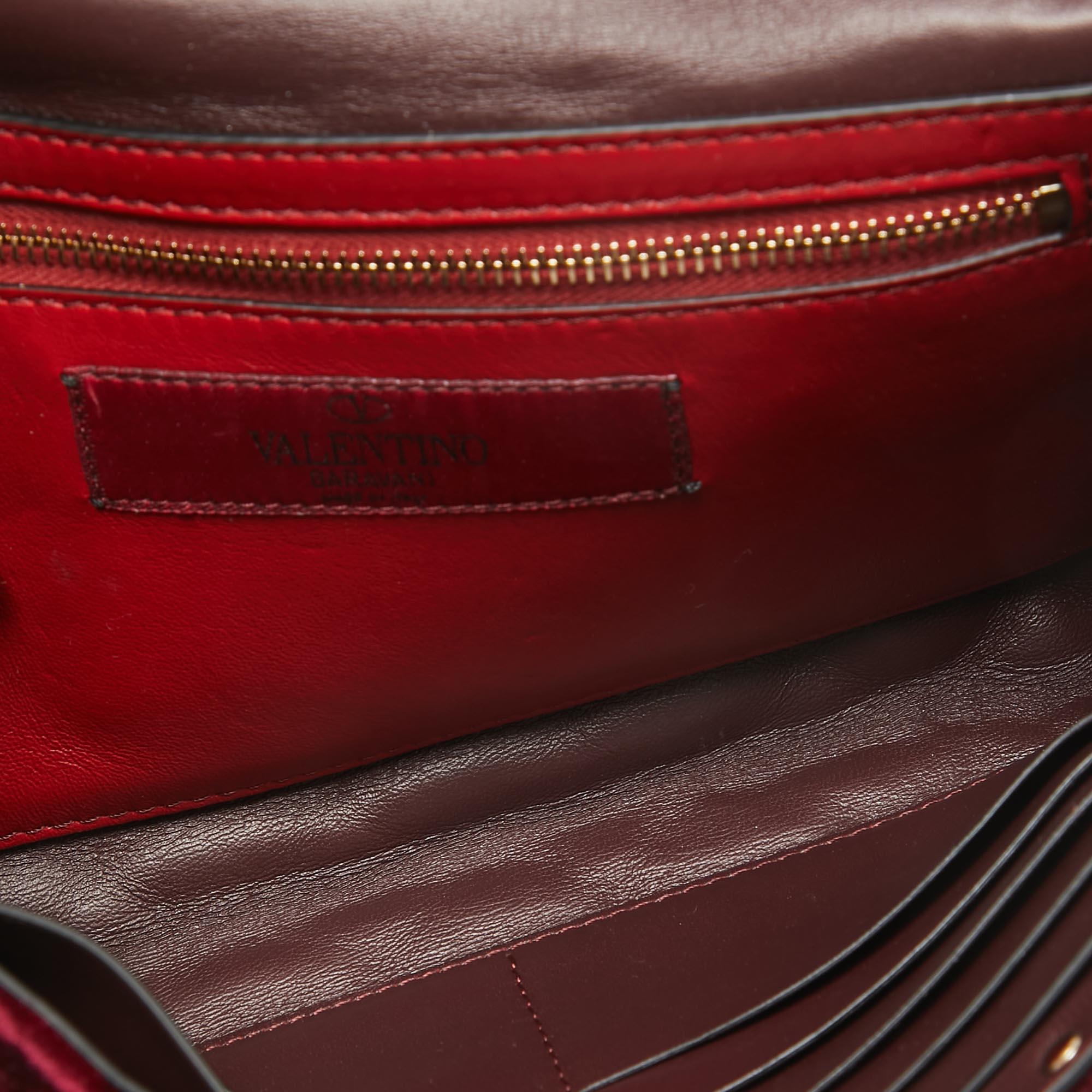 Valentino Burgundy Quilted Velvet Rockstud Spike Chain Clutch 2