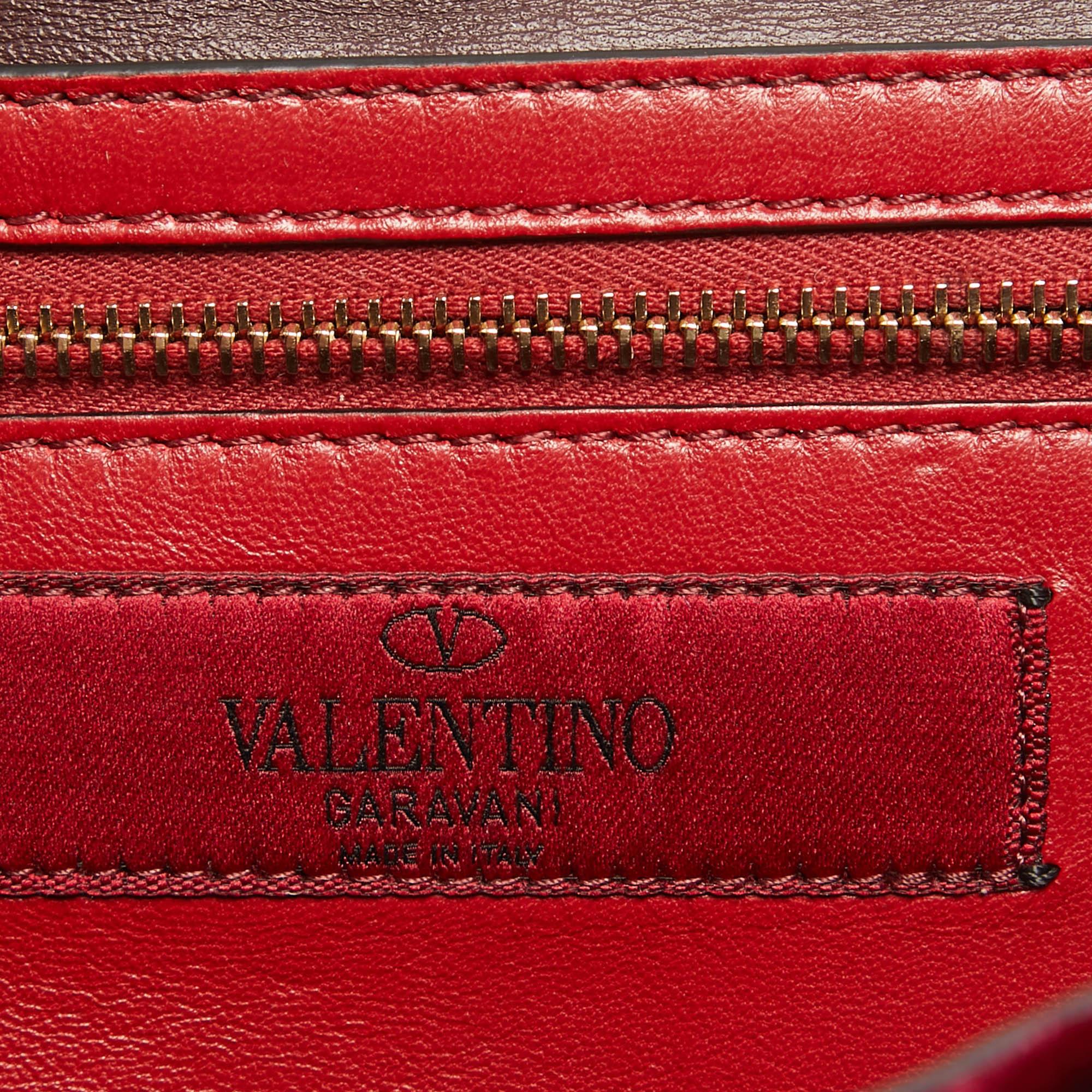 Valentino Burgundy Quilted Velvet Rockstud Spike Chain Clutch 3