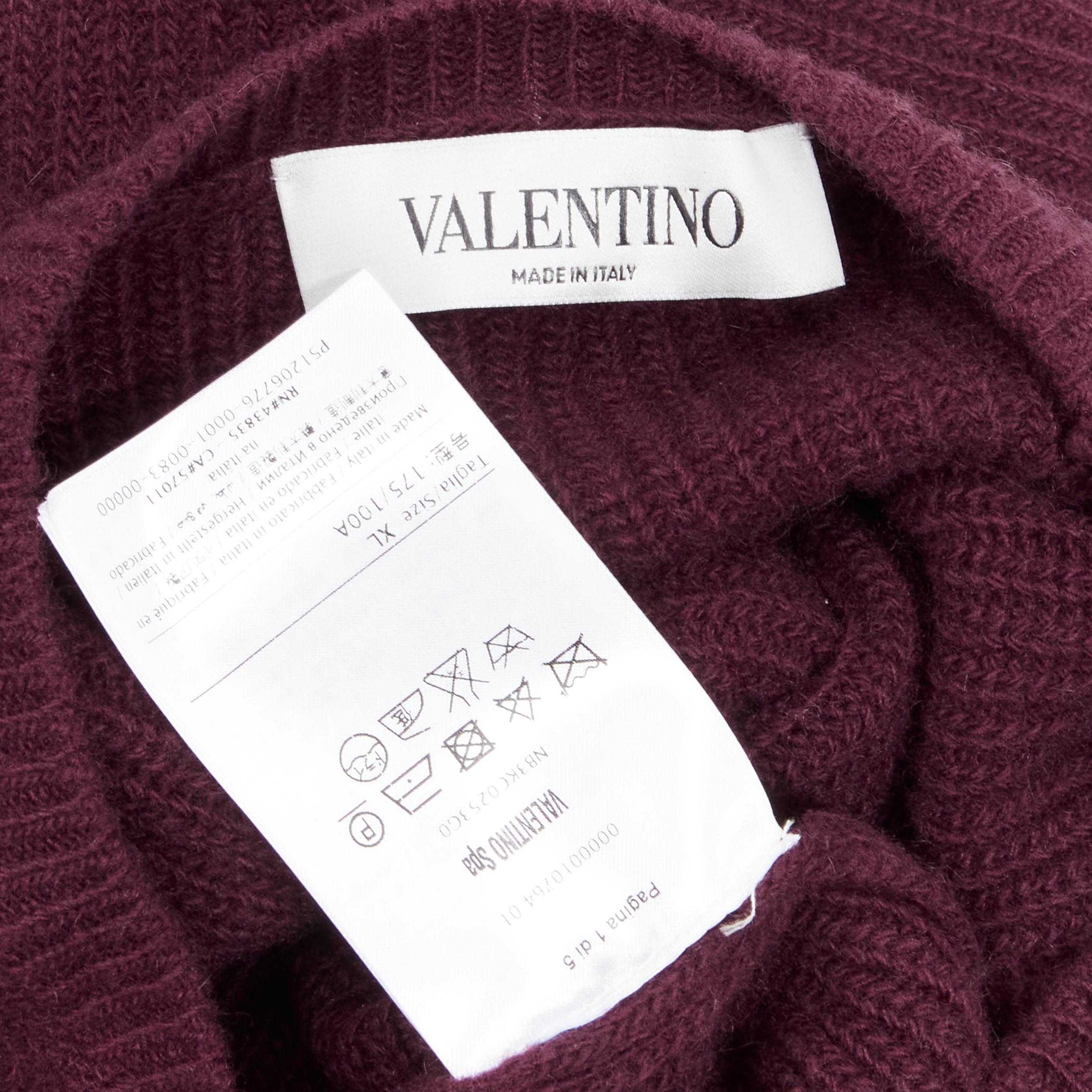 VALENTINO burgundy red virgin wool cashmere black floral lace applique sweater  For Sale 3