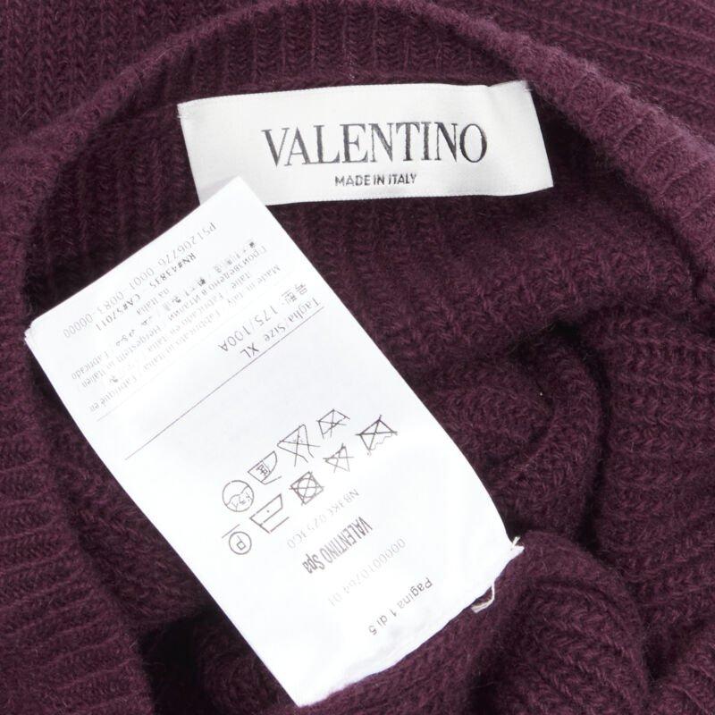 VALENTINO burgundy red virgin wool cashmere black lace applique sweater XL For Sale 5