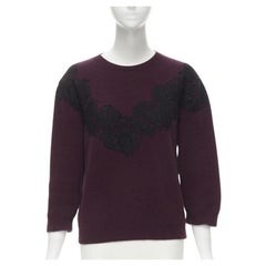 VALENTINO burgunderrot Schurwolle Kaschmir schwarz Spitzenapplikation Pullover XL