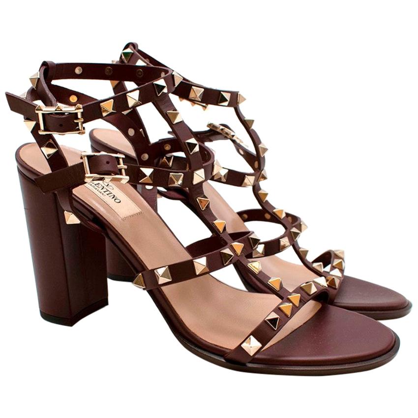 Valentino Burgundy Rockstud Block Heeled Sandals US9