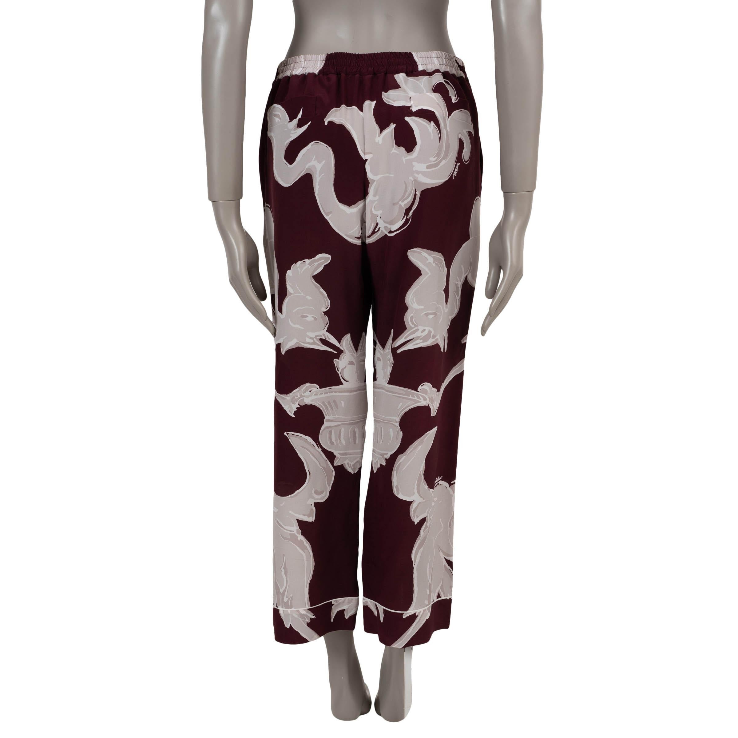 Gray VALENTINO burgundy silk 2024 METAMORPHOS GRYPHOS CROPPED Pants 40 S For Sale