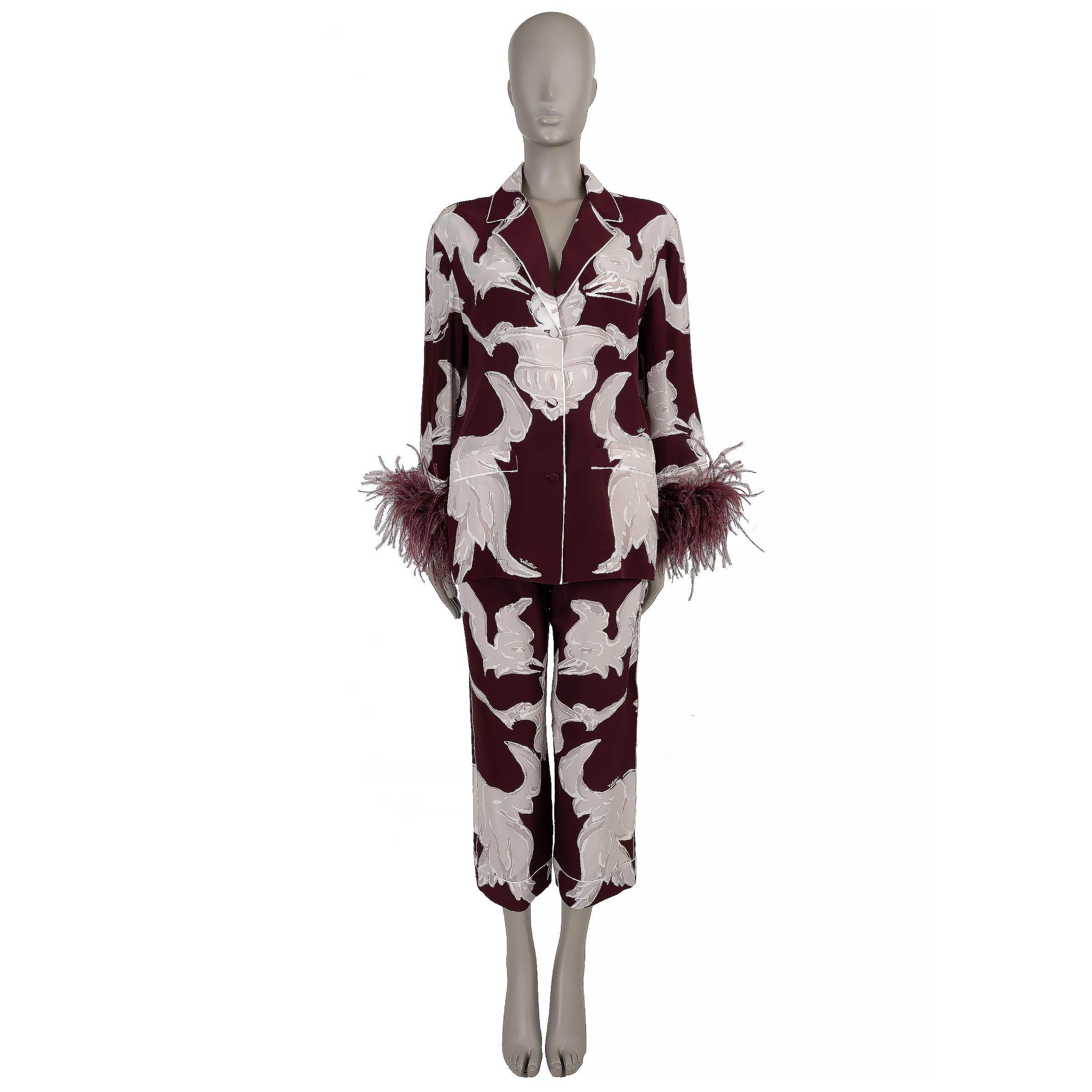 VALENTINO burgundy silk 2024 METAMORPHOS GRYPHOS CROPPED Pants 40 S For Sale 1