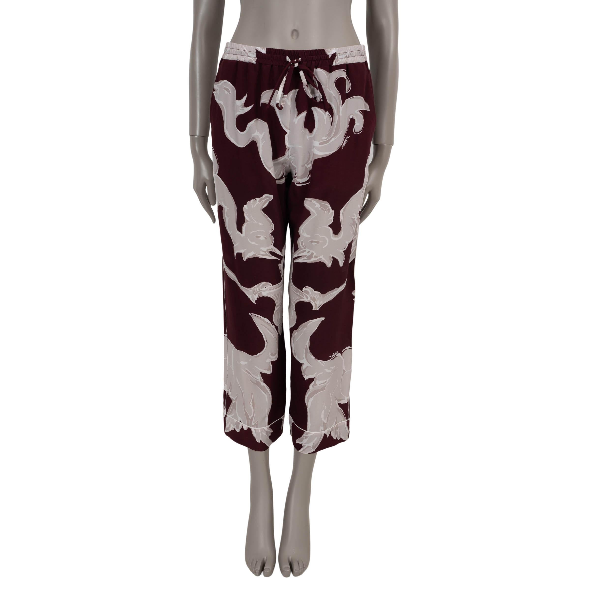 VALENTINO burgundy silk 2024 METAMORPHOS GRYPHOS CROPPED Pants 40 S