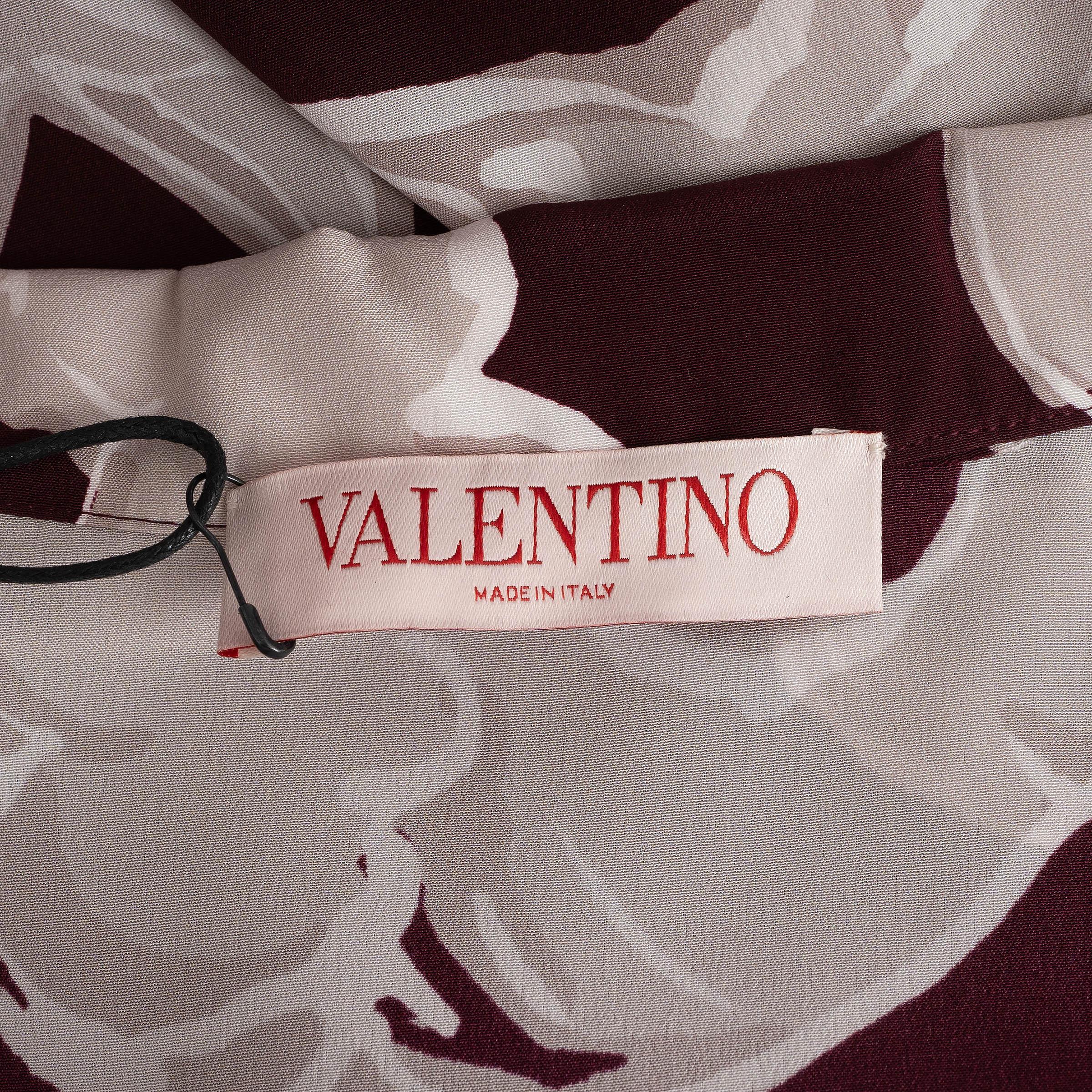 VALENTINO burgundy silk 2024 METAMORPHOS GRYPHOS FEATHER Blouse Shirt 40 S For Sale 2