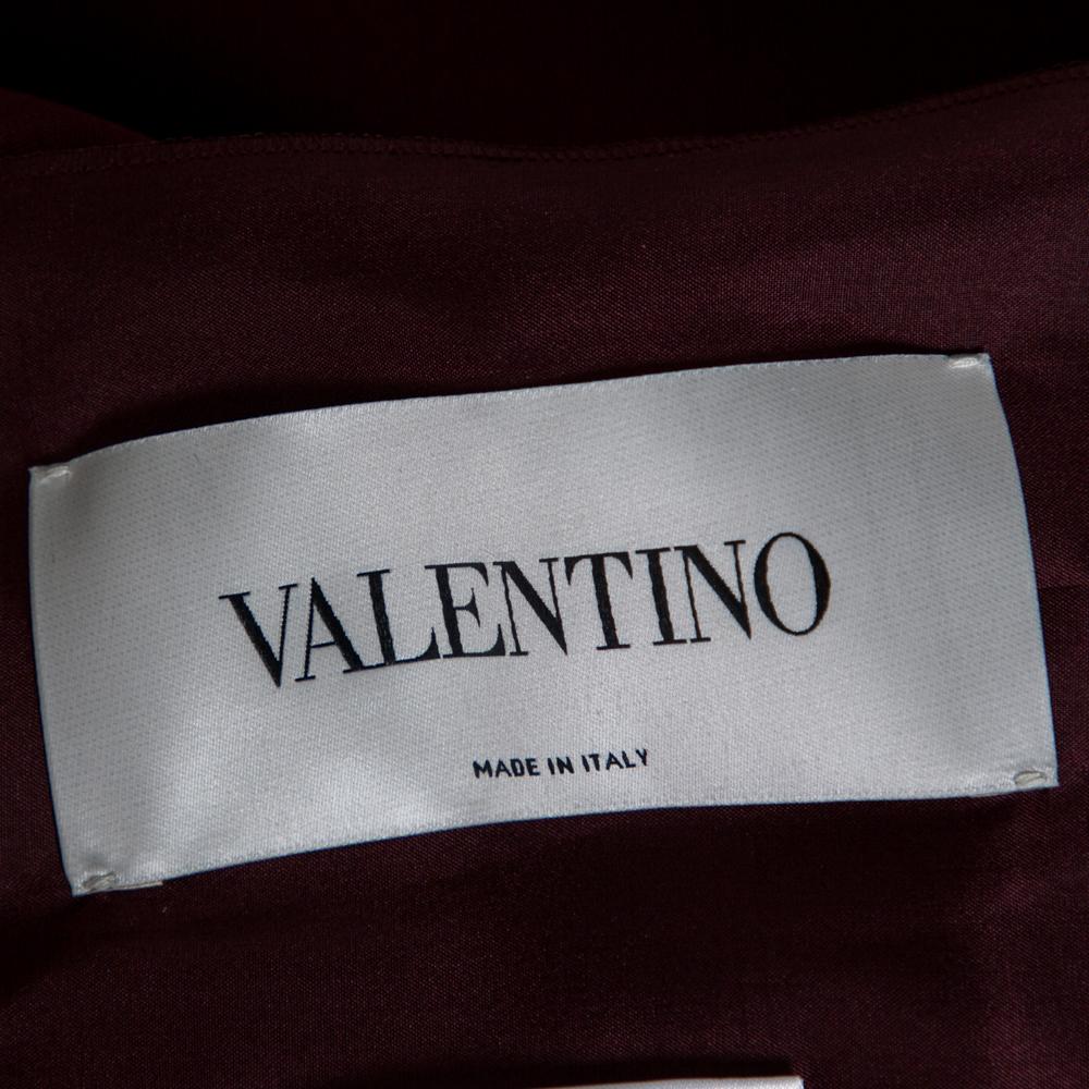 Valentino Burgundy Silk Drap Paneled Maxi Dress S In Good Condition In Dubai, Al Qouz 2