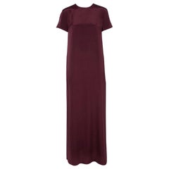 Valentino - Robe longue drapée à empiècements en soie bordeaux S