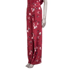 VALENTINO burgundy silk FLORAL PLEATE WIDE LEG Pants 42 M