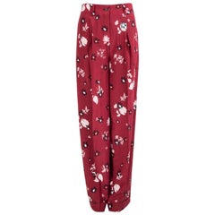 VALENTINO burgundy Seide FLORAL PLEATE WIDE LEG Hosen 42 M