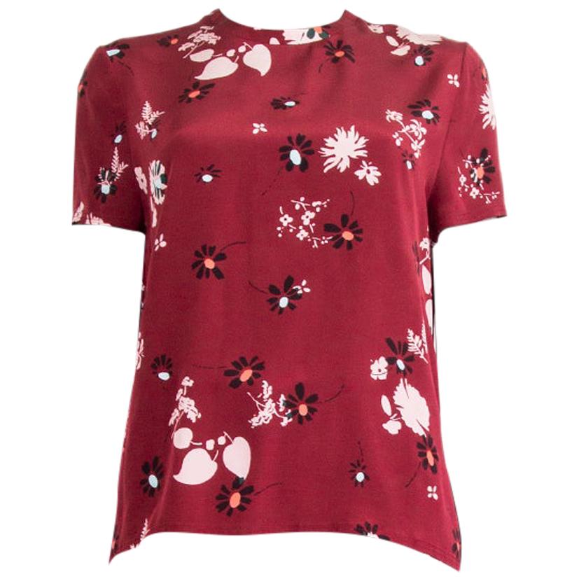 VALENTINO burgundy silk FLORAL Short Sleeve Blouse T-Shirt Shirt S For Sale