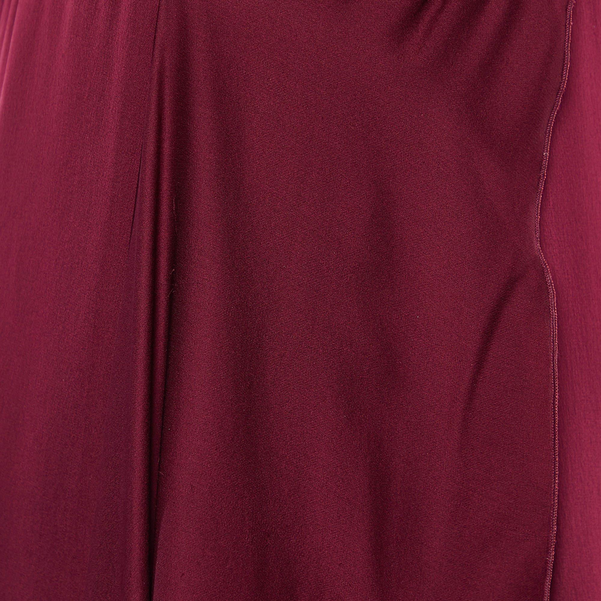 Valentino Burgundy Silk Smocked & Draped Maxi Dress M In Fair Condition In Dubai, Al Qouz 2