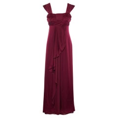 Valentino Burgundy Silk Smocked & Draped Maxi Dress M