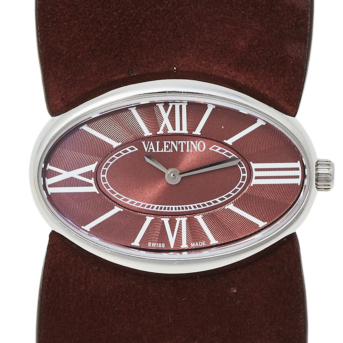 Valentino Burgundy Stainless Steel & Leather Signature Women's Wristwatch 36 mm 1