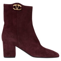 VALENTINO burgundy suede 2024 VLOGO THE BOLD EDITION Boots Shoes 39