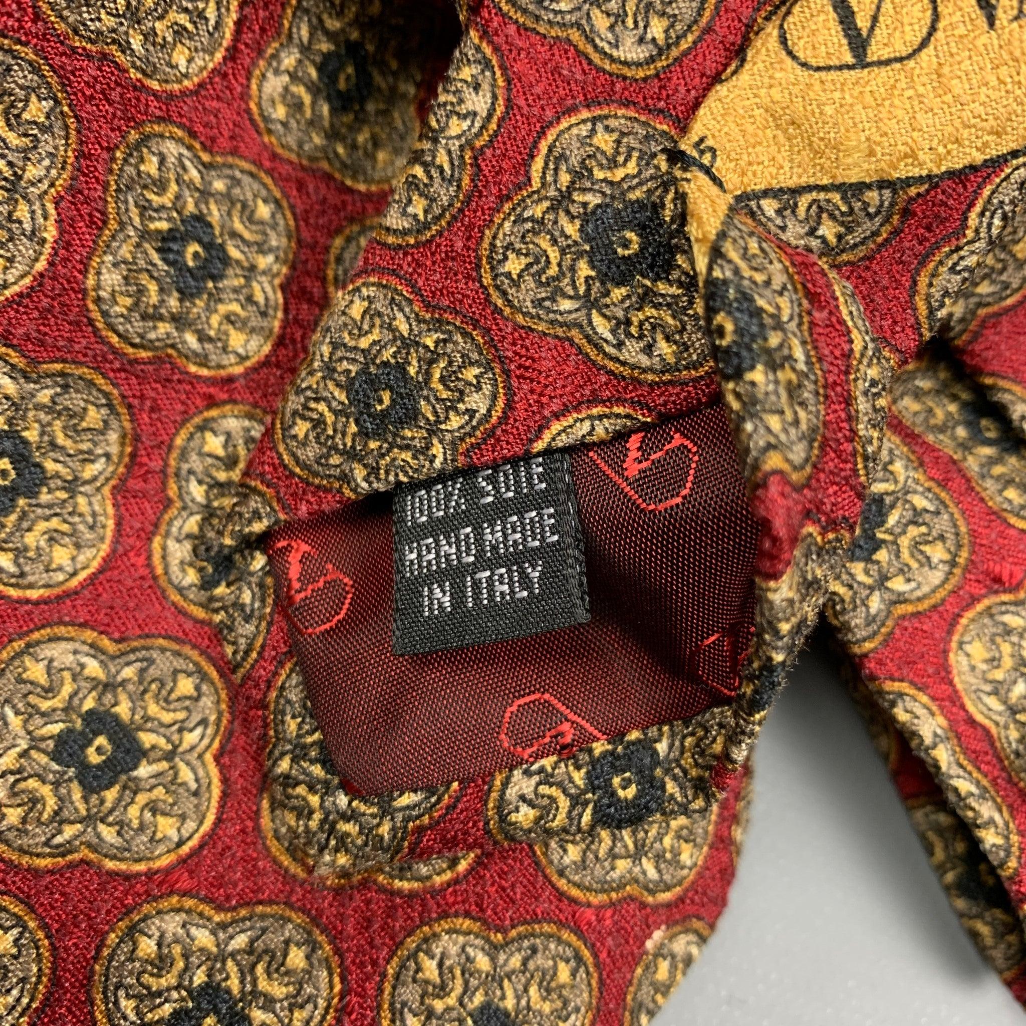 VALENTINO Burgundy & Taupe Tapestry Silk Tie In Good Condition For Sale In San Francisco, CA