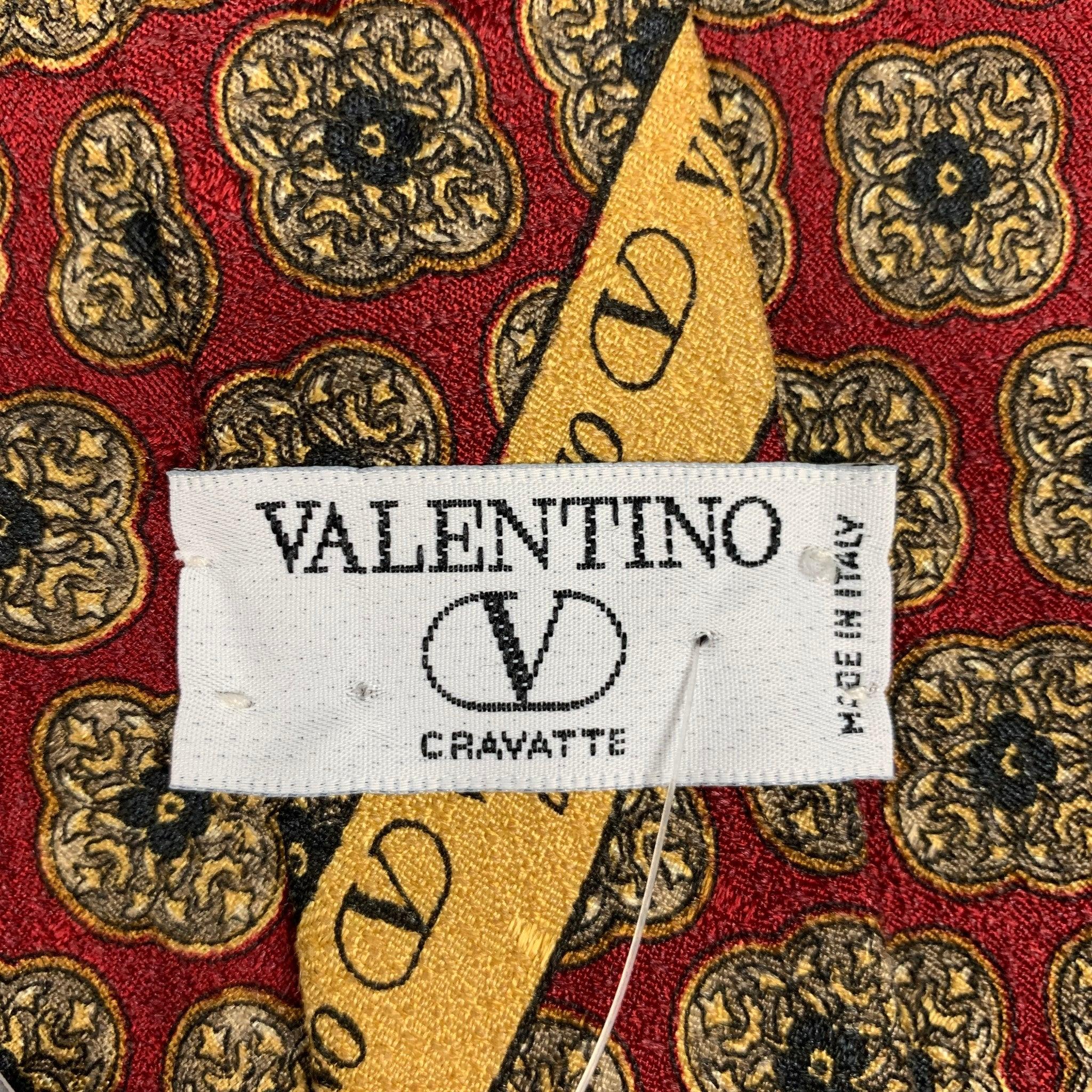 Men's VALENTINO Burgundy & Taupe Tapestry Silk Tie For Sale