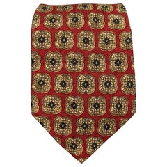 VALENTINO Burgundy & Taupe Tapestry Silk Tie