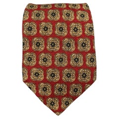 VALENTINO Burgundy & Taupe Tapestry Silk Tie