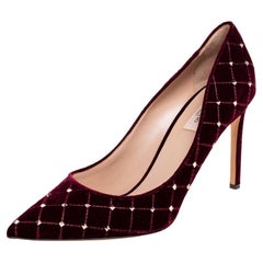 Valentino Burgundy Velvet Rockstud Spike Pumps Size 41