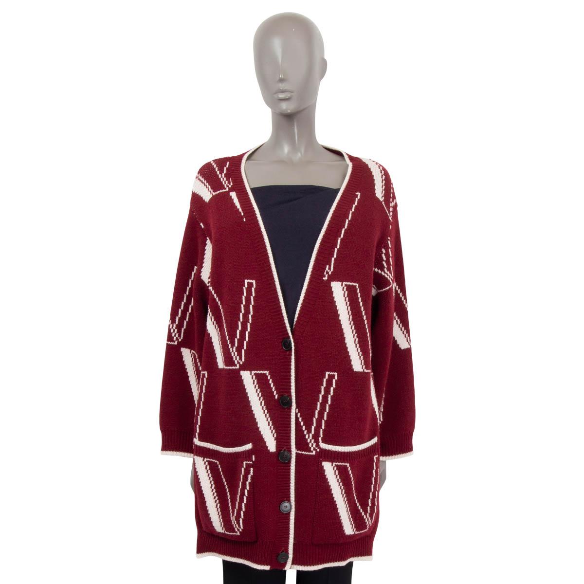 Red VALENTINO burgundy wool VLOGO OVERSIZED Cardigan Coat Jacket XS For Sale