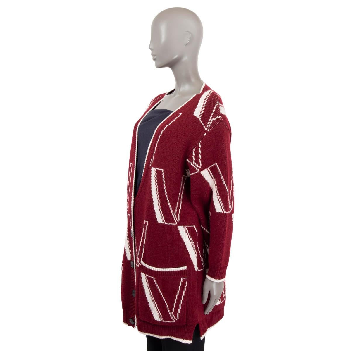 VALENTINO burgundy wool VLOGO OVERSIZED Cardigan Coat Jacket XS In Excellent Condition For Sale In Zürich, CH
