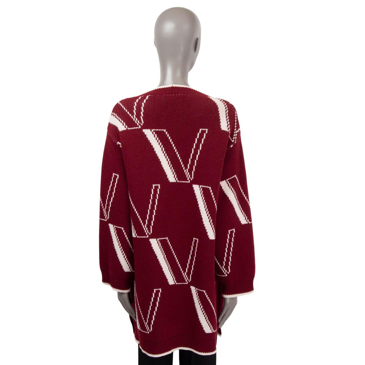Women's VALENTINO burgundy wool VLOGO OVERSIZED Cardigan Coat Jacket XS