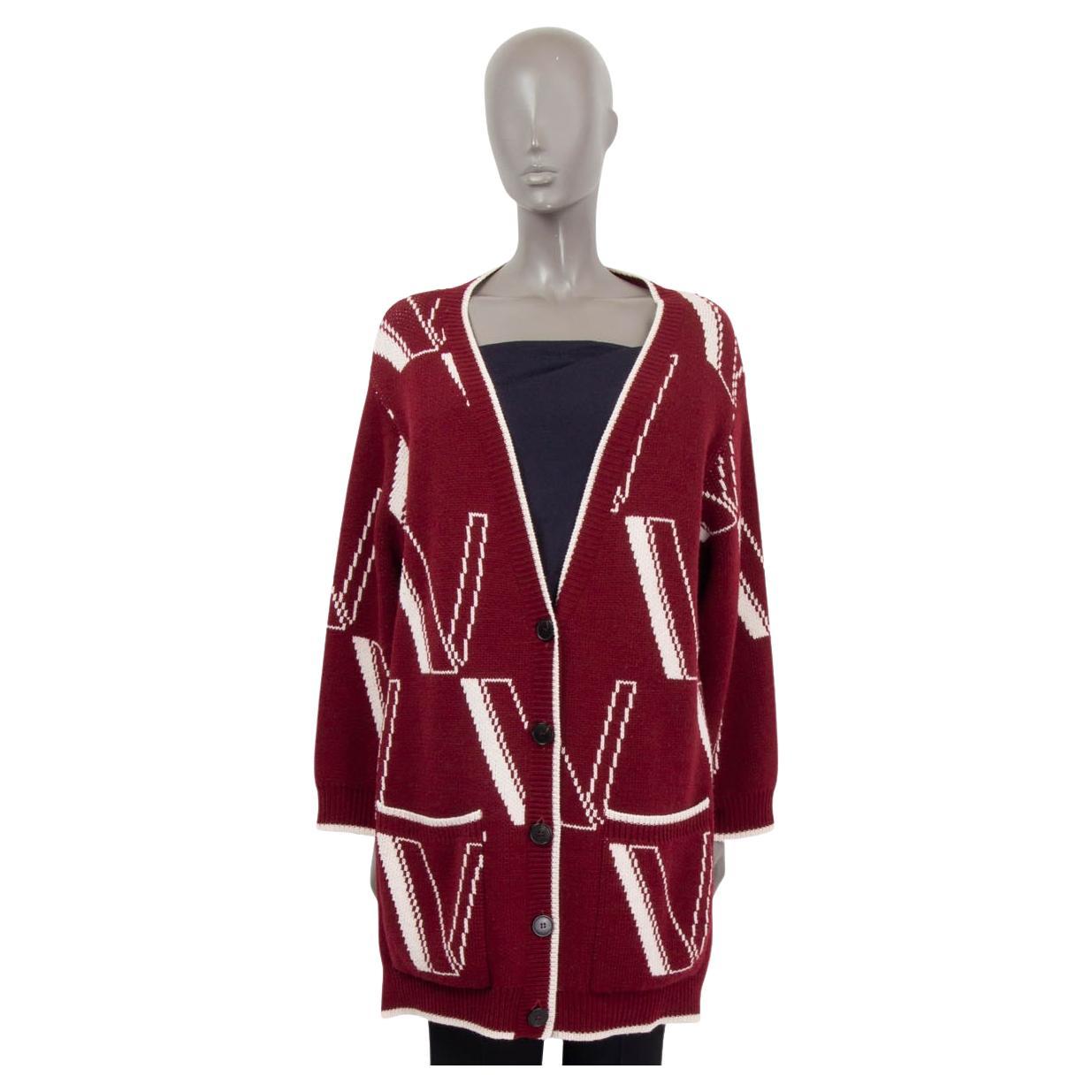 VALENTINO - Manteau cardigan en laine bordeaux avec logo, taille XS