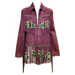 VALENTINO BurgundySuede Fringe Beaded Jacket