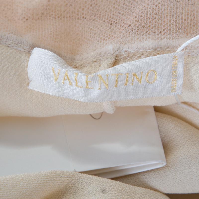 Valentino Buttercream Crepe Bow Detail Lace Babydoll Top L In Good Condition In Dubai, Al Qouz 2