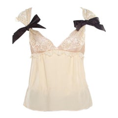 Valentino Babydoll-Top aus cremefarbenem Krepp mit Schleifendetail und Spitze L