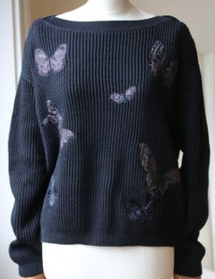 Valentino Butterfly-Appliquéd Ribbed-Knit Sweater