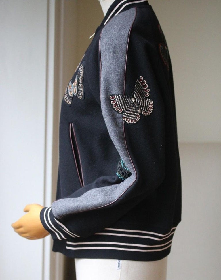 Black Valentino Butterfly Beaded Virgin-Wool Bomber Jacket For Sale