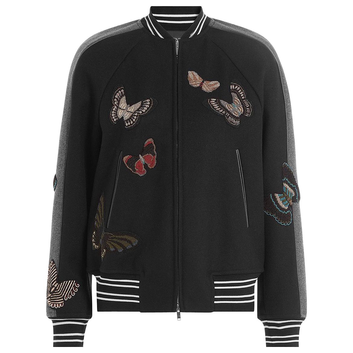 Valentino Butterfly Beaded Virgin-Wool Bomber Jacket