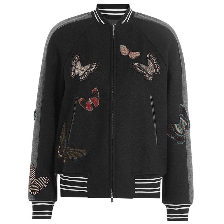 Valentino Butterfly Beaded Virgin-Wool Bomber Jacket For Sale