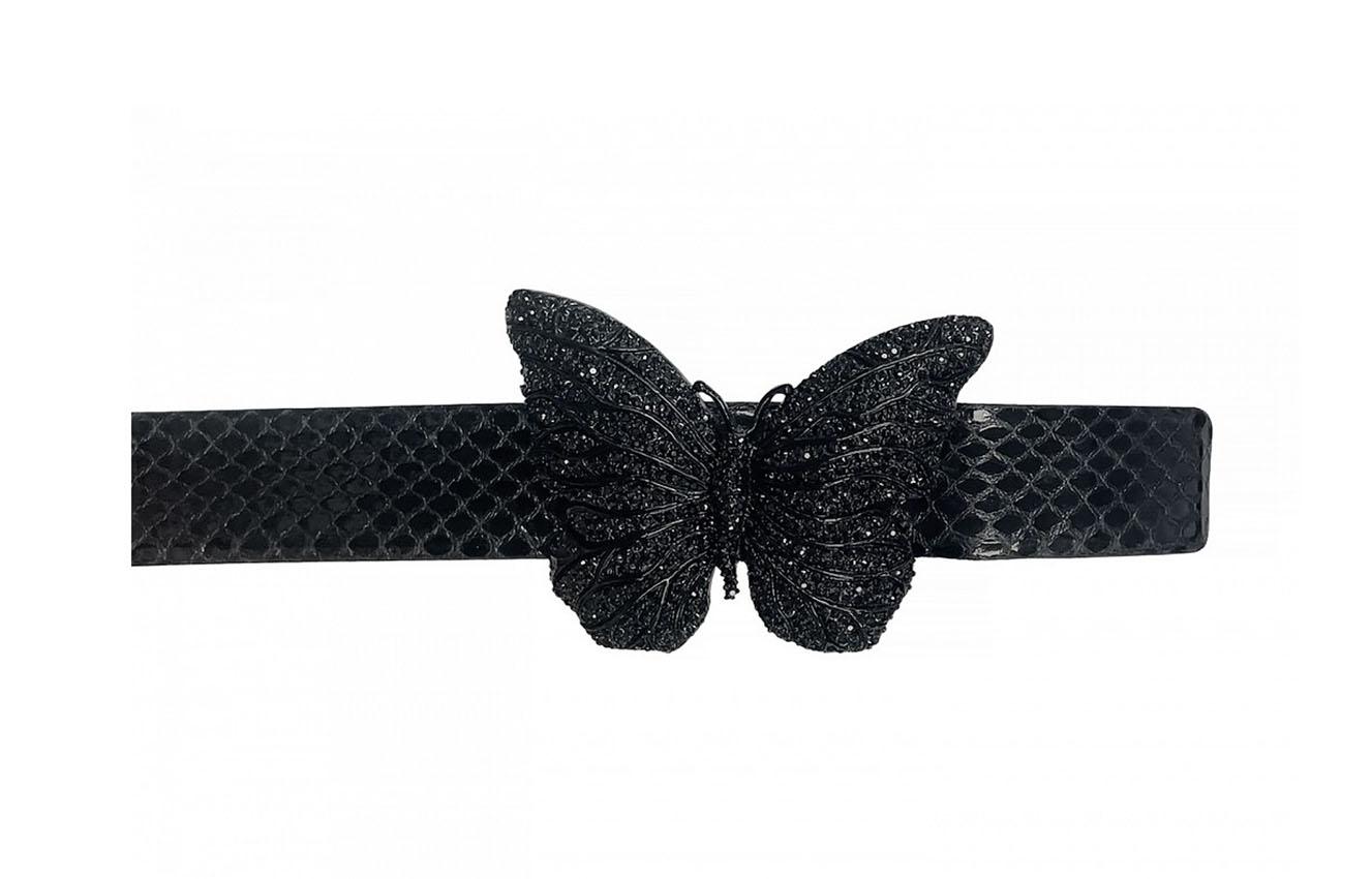 VALENTINO VINTAGE BUTTERFLY BLACK LEATHER BELT Sz M In Good Condition In Montgomery, TX
