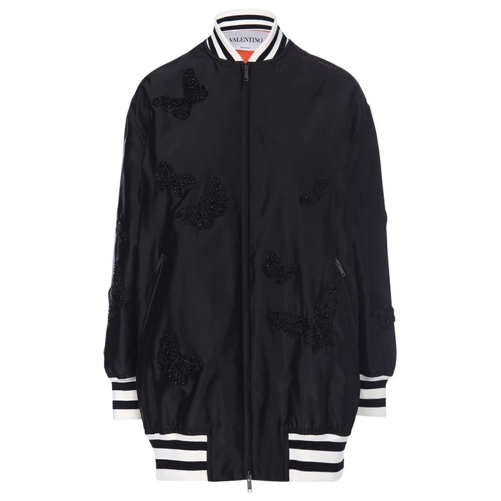 Valentino Butterfly Embroidered Silk Bomber Jacket 